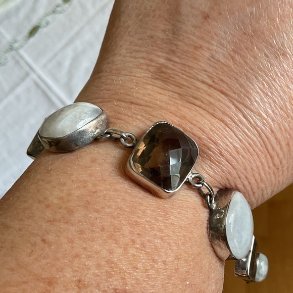 Sterling Silver 925 Smoke Topaz/Moon Stone/Citrine beautiful bracelet - Picture 4 of 11